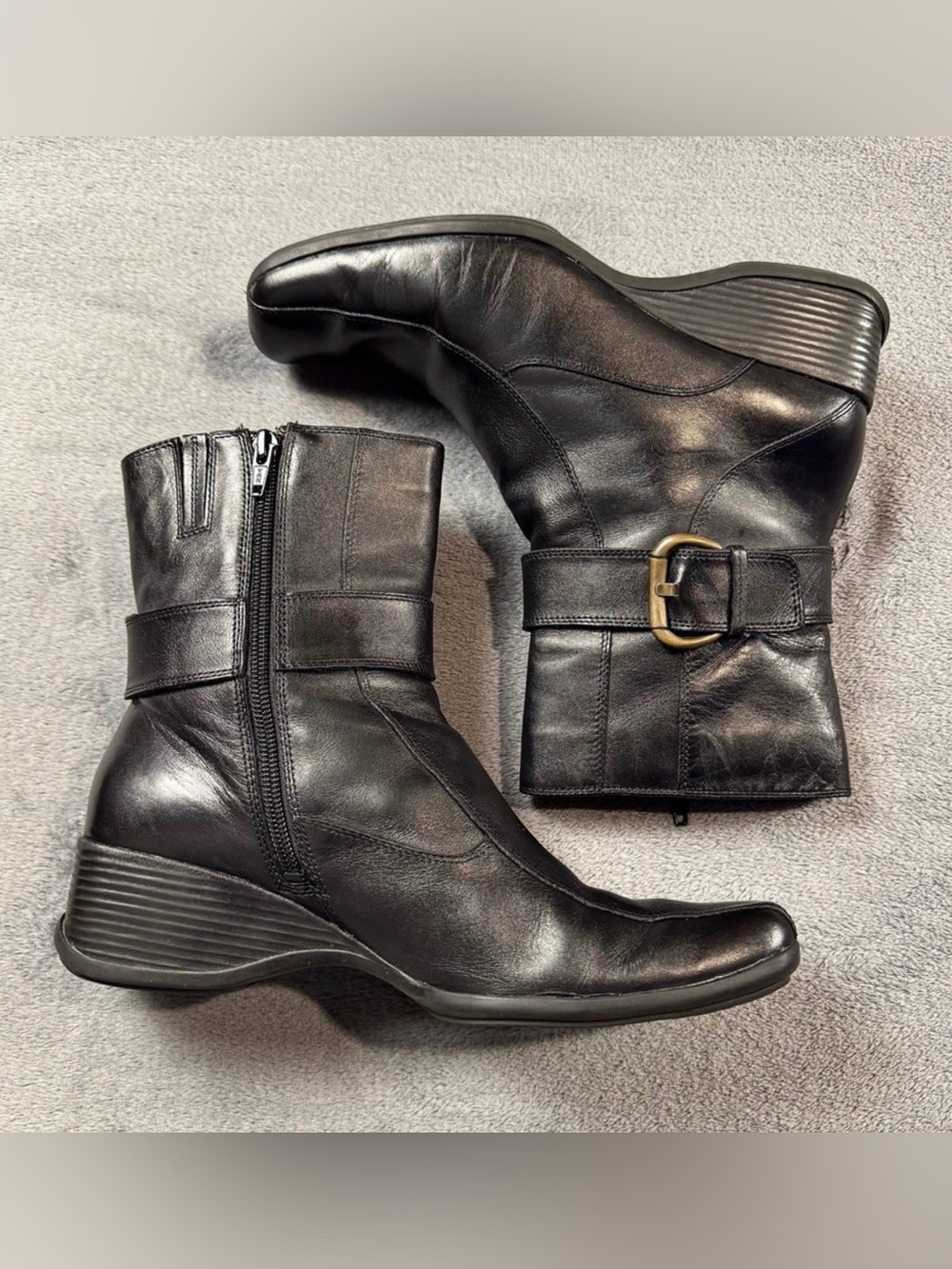Clarks Women’s Madison Jack Black Leather Ankle Boots with Buckle